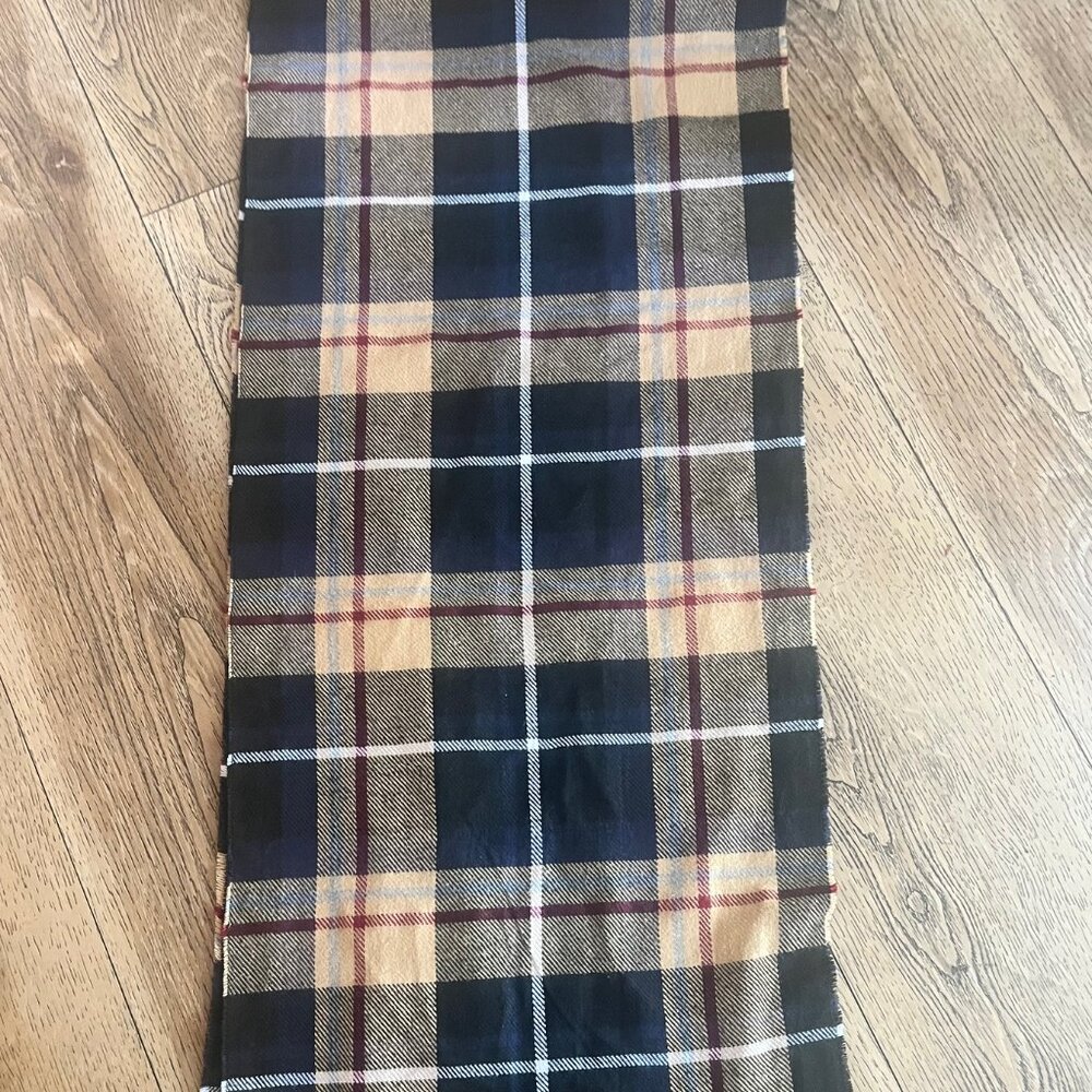 Plaid Multicolor wrap Cotton Blended Fringe Scarf 70' long - Picture 5 of 6
